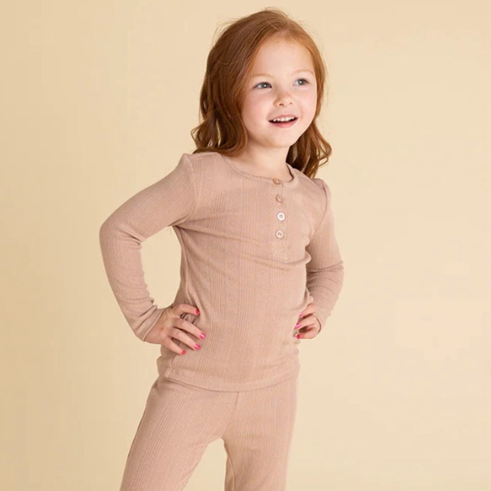 Posh Peanut Pointelle Henley + Leggings Macchiato 5-6 years